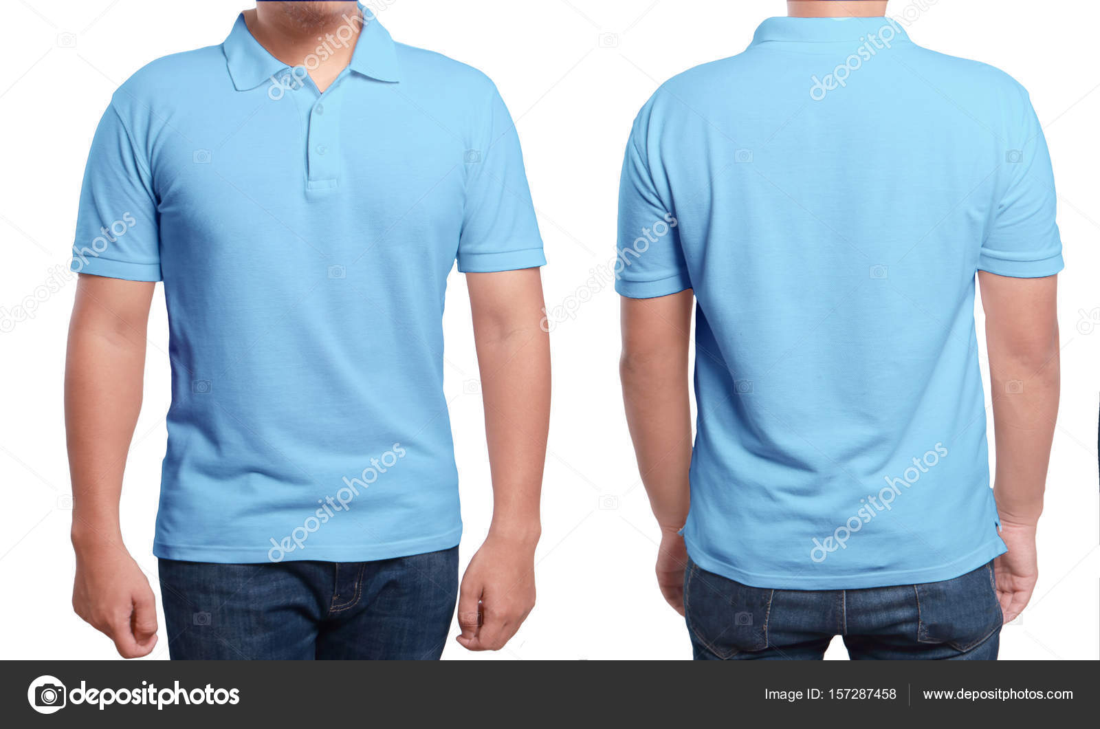 Blue Polo Shirt Mock Front Back View Isolated Male Model ...