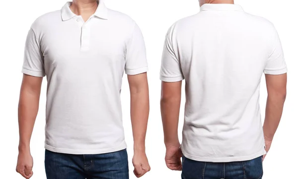 White Polo Shirt Mock Front Back View Isolated Male Model — Stock Photo, Image