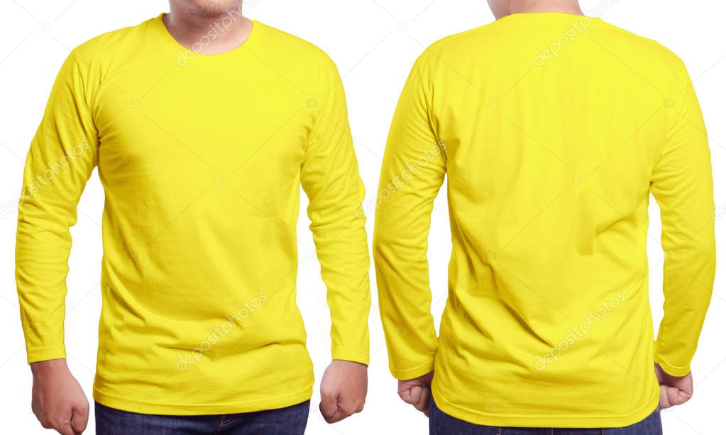 Fotos de Plantilla de diseño de camisa amarilla de manga larga