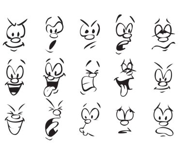 Yüz ifadeleri. Çizgi film Doodle arka ve beyaz anahat