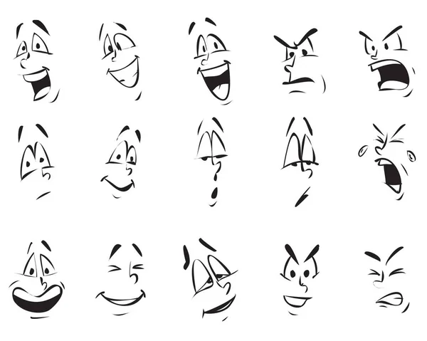 Face Expressions. Cartoon Doodle Back and White Outline — Stock Vector