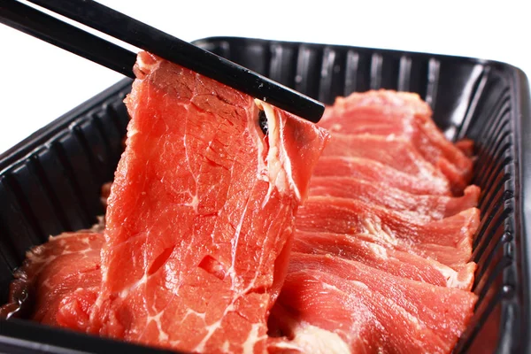 Fotografia de comida. Carne de Sukiyaki crua — Fotografia de Stock