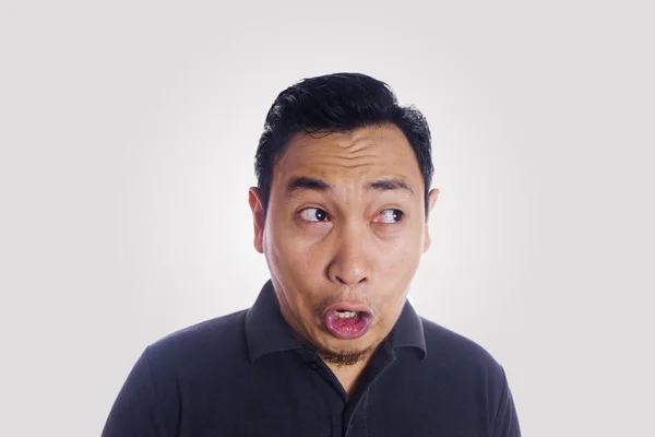 Funny Asian Man Close Up Unhappy Silly Face — Stok Foto