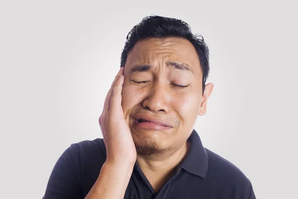 Engraçado Asiático Homem Close Up Dor de dente Face — Fotografia de Stock