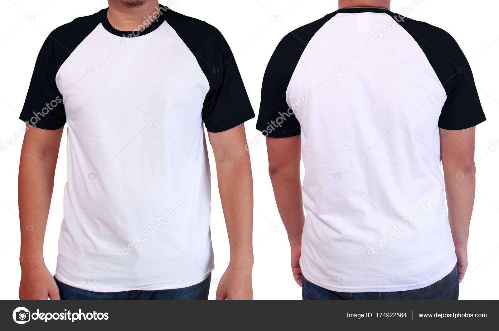 Black T-shirt Mock Up, Front and Back View, Isolated. Plain Black