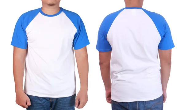 Branco Azul Ringer Shirt Mockup Template — Fotografia de Stock