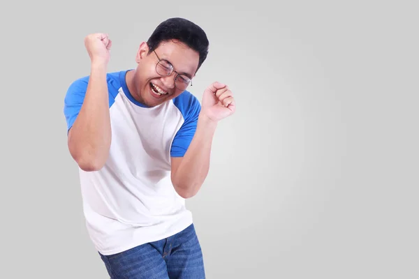 Happy Funny Asian Man Dancing Full of Joy — Stok Foto