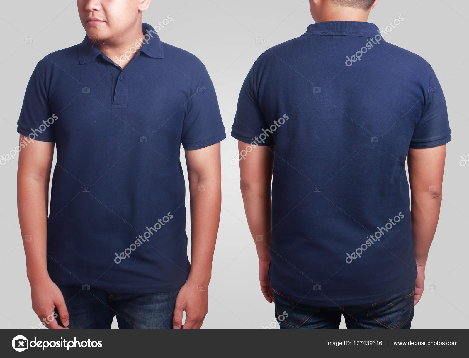 navy blue polo shirt front back