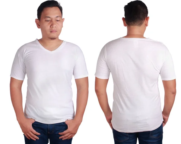 Bílá šablona maketa tričko v-neck — Stock fotografie