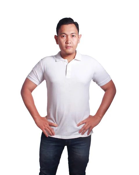 Bílé tričko s límečkem maketa šablona — Stock fotografie
