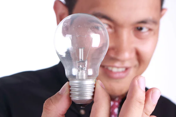Businessman Showing Lamp Bulb Idea Concept — Stock Photo, Image