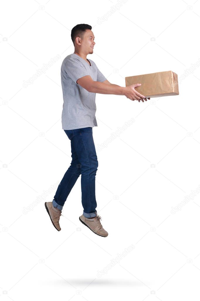 Levitation Courier, Young Man Deliver Package on Air 