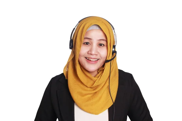 Muslimský dáma Call centrum operátor — Stock fotografie