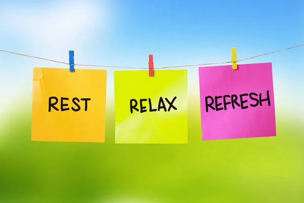 Descanse, Relaxe, Atualize, Texto motivacional — Fotografia de Stock