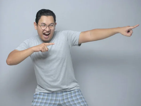 Man Shocked to See Something on his Side, Excited Gesture with C — Stok Foto