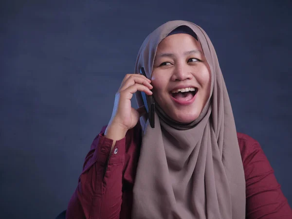 Muslim Lady Talking on Phone, Smiling Expression