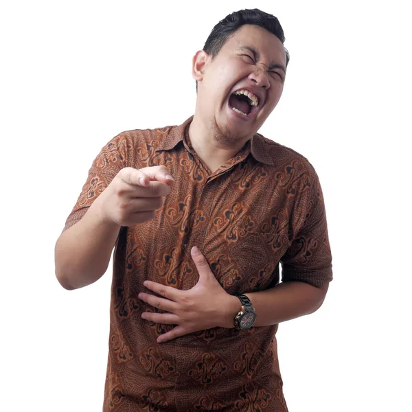 Hombre riendo Duro Bully Expresión y señalando hacia adelante —  Fotos de Stock