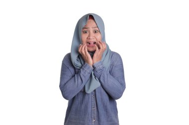 Shocked Worried Asian Muslim Woman With Mouth Opened 