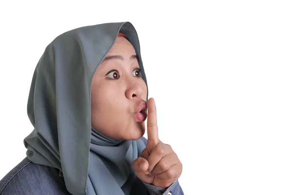 Muszlim Lady Shushing gesztus — Stock Fotó