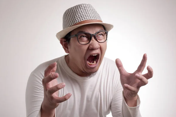 Young Asian Man Wearing White Shirt Shouting Because Anger Close — 스톡 사진