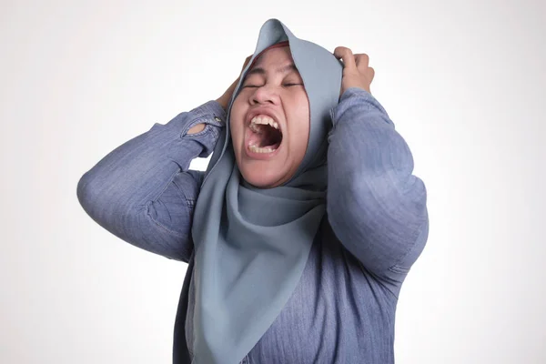 Hidzsáb Ázsiai Muszlim Hölgy Arcképe Látható Dühös Sikoltozó Gesztus — Stock Fotó