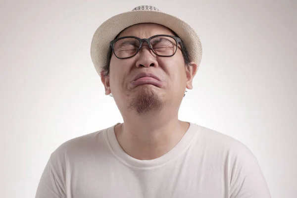 Photo Image Funny Asian Man Crying Hard Sad Depression Frustration — Stock Photo, Image