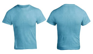 Blue cyan heather color t-shirt mock up, front and back view, isolated. Plain blue shirt mockup. Shirt design template. Blank tees for print clipart