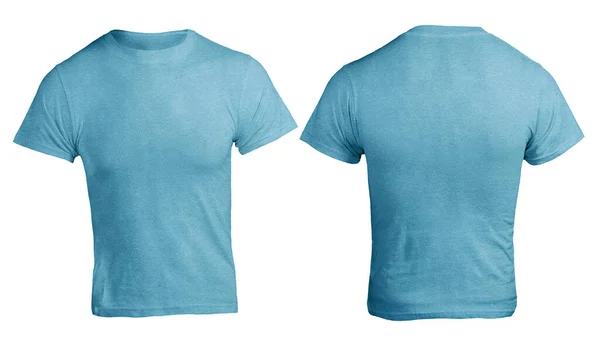 蓝色青色的石灰色T恤 前视和后视 朴素的蓝色衬衫模仿 衬衫设计模板 供印刷用的空白裤 — 图库照片
