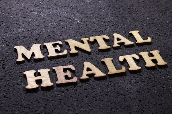 Salud Mental Palabras Madera Letras Tipografía Sanitaria Cita Concepto Sobre — Foto de Stock