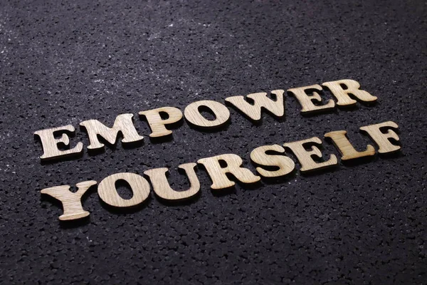 Empower Yourself Business Motivational Inspirational Quotes Wooden Words Typography Lettering — Stock Photo, Image