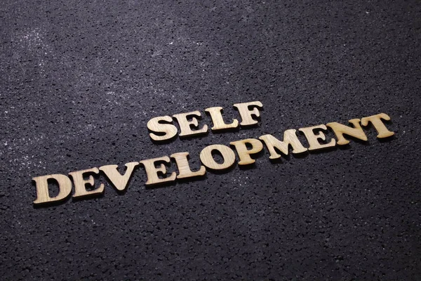 Self Development Business Motivational Inspirational Quotes Ξύλινες Λέξεις Τυπογραφία Γράμματα — Φωτογραφία Αρχείου