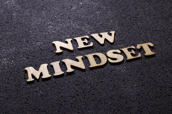 Nieuwe Mindset Houten Woorden Brief Motiverende Zelfontwikkeling Business Typografie Citeert — Stockfoto