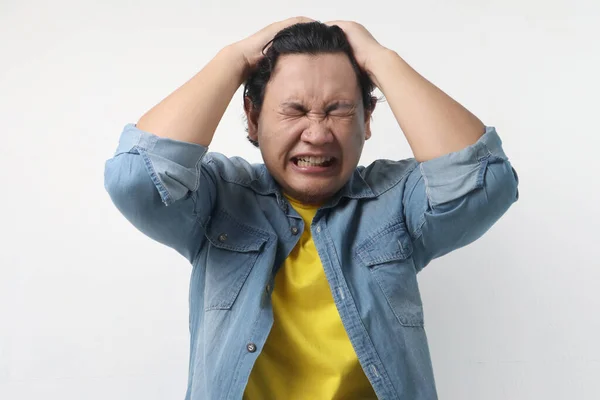 Foto Bild Rolig Asiatisk Man Gråter Blunda Sorglig Depression Frustration — Stockfoto