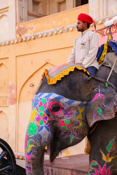 Mahout riding decorated elephant inside Jaleb Chowk (main courty — Stock Photo, Image