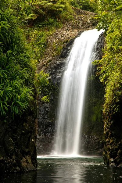 在结束了 Lavena 沿海步行 Taveuni Wainibau 瀑布 — 图库照片