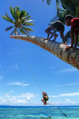 Lavena, Fiji - 27 Kasım: Tanımlanamayan çocukları salıncakta bir ip sw