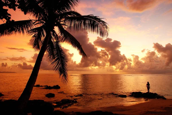 Colorido amanecer en la playa en el pueblo de Lavena en Taveuni Isla —  Fotos de Stock