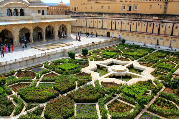 Charbagh garden in the third courtyard of Amber Fort, Rajasthan,