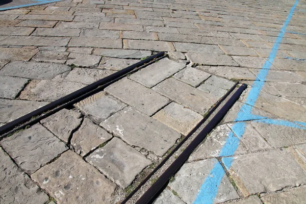 End of the train tracks at Trieste waterfront, Italy — Stock Photo, Image