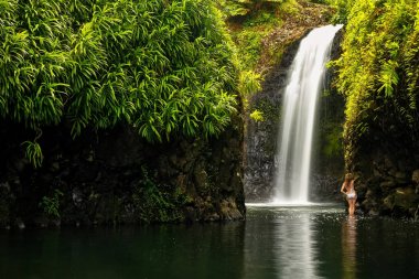 Lavena sahil yürüyüş üzerinde Taveuni sonundaki Wainibau şelale 