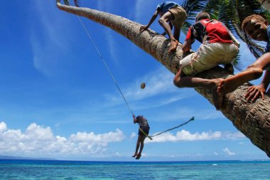 Lavena, Fiji - 27 Kasım: Tanımlanamayan çocukları salıncakta bir ip sw