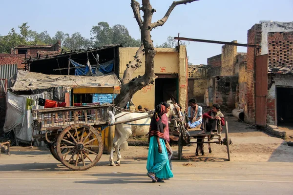 AGRA, INDIA JANUARY 29: perempuan tak dikenal berjalan di jalan — Stok Foto