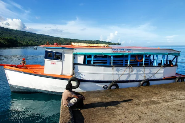 Taveuni, Fiji - 29 November: Liten passagerarbåt dockad på Kore — Stockfoto