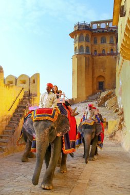 Amber, Hindistan - 13 Kasım: Kimliği belirsiz kişi binmek dekore edilmiş e