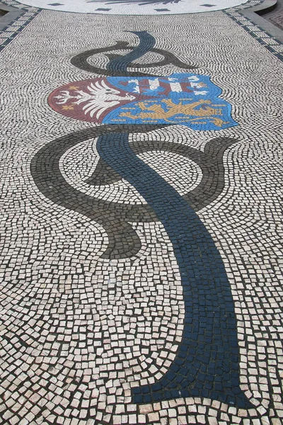 Mosaics on the pavement in front of New Town Hall on Schlossplat — Stock Photo, Image