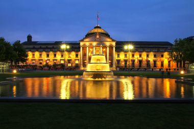 Kurhaus and Bowling Green in the evening with lights, Wiesbaden, clipart