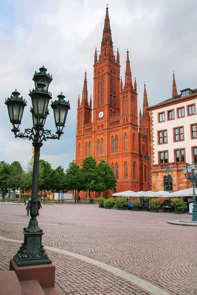 Market Church Wiesbaden, Hesse, mikrop Schlossplatz kare — Stok fotoğraf