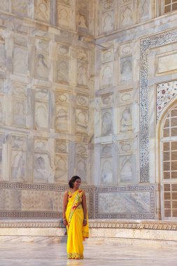 Agra, Hindistan-Kasım 9: Kimliği belirsiz bir kadın standları Taj anne dışında