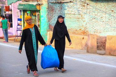 Agra, Hindistan-Kasım 8: Kimliği belirsiz kadın yürüyüş sokak