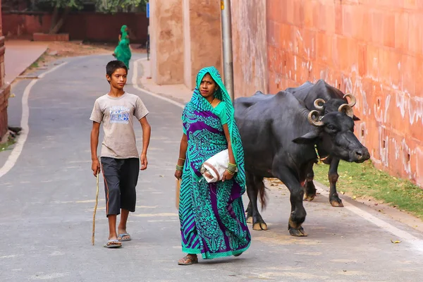 AGRA, INDE-8 NOVEMBRE : Des personnes non identifiées marchent avec un fortifiant pour l'eau — Photo